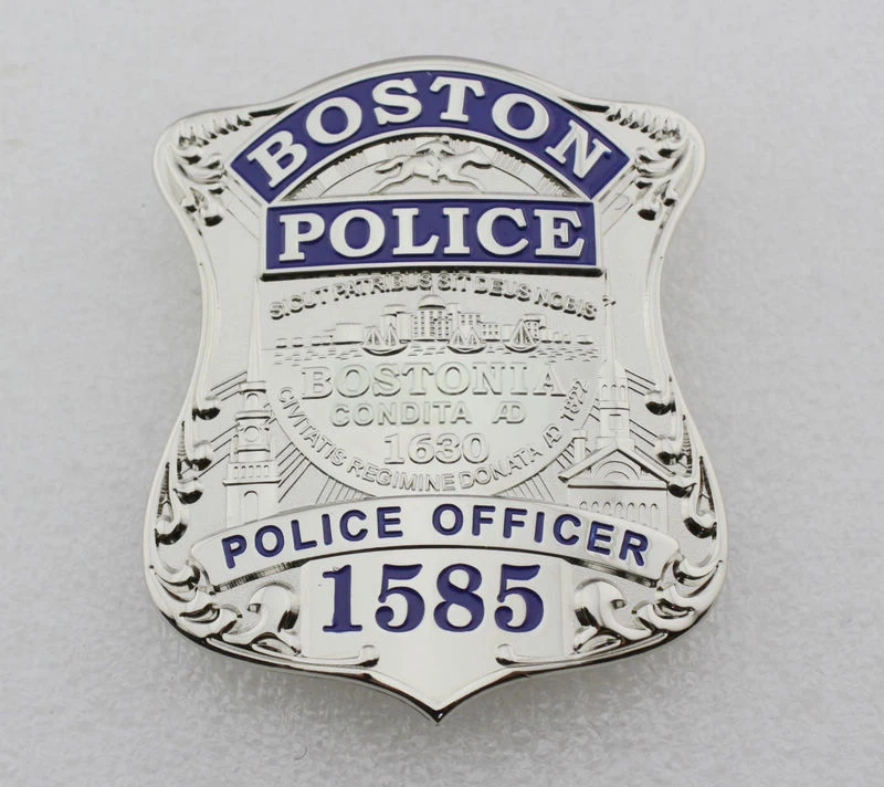 badge 1585 Американский Бостонский полицейский номер 1585-Pin Назад со встроенным зажимом для ремня кожаный держатель и ожерелье - Цвет: badge 1585