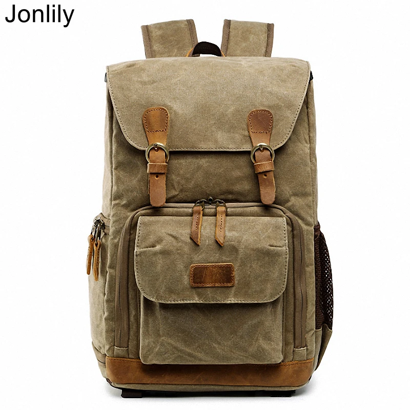 Jonlily Men's Retro Canvas Camera Backpack Waterproof Photography Storager Bag 14 inches Laptop Teens Travel Bag Daybag -KG540