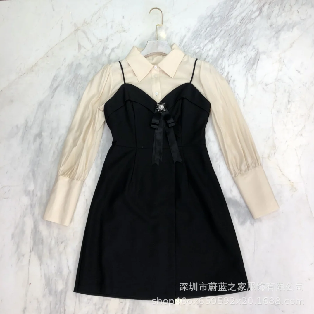 

Новинка 21 Ранняя осень элегантное милое платье на бретелях с длинными рукавами сочетается с профессиональным комплектом из двух частей Nanyou