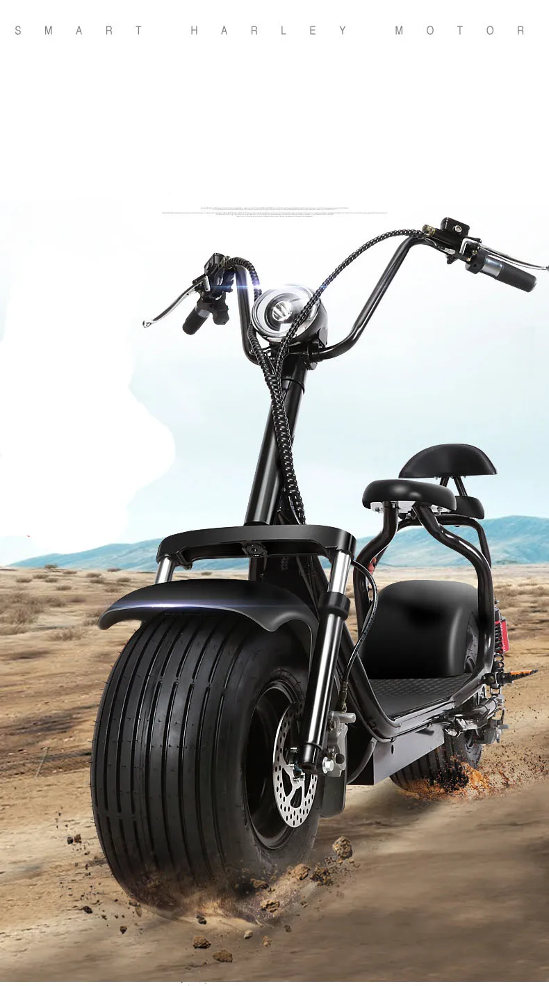 Citycoco Электрический скутер для взрослых 1200 Вт с толстыми покрышками 72V 20AH Scrooser по бездорожью с большими шинами два колеса 18*9,5 дюймов городской Электрический скутер