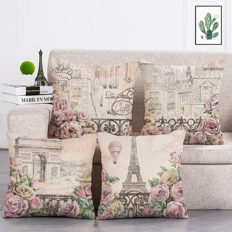 

Pillowcase Paris Building Eiffel Tower Arc de Triomphe Throw Pillow Cushion Cover Decoration for Sofa Home T257