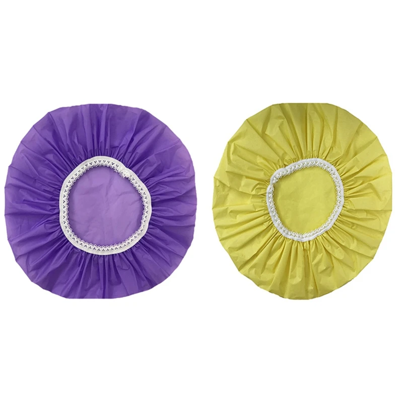 

2Pcs Household Waterproof Shower Cap, Swimming Cap, Hotel Elastic Shower Cap Hair Set,Purple & Yellow
