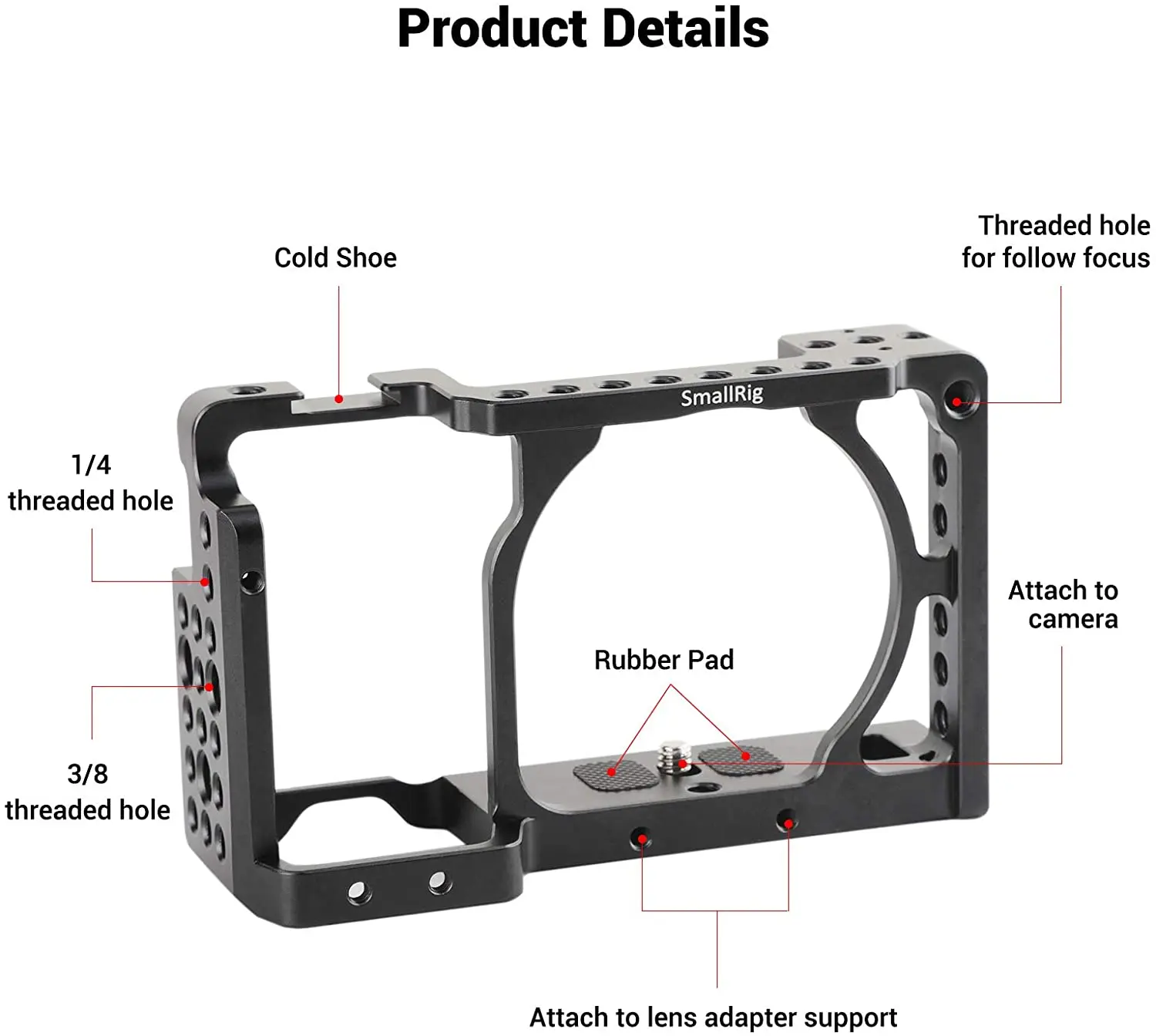 SmallRig Camera Cage Rig Stabilizer for Sony A6000 / A6300 / A6500 Nex-7 Cell SmallRig Cage with Shoe Mount Thread Holes 1661