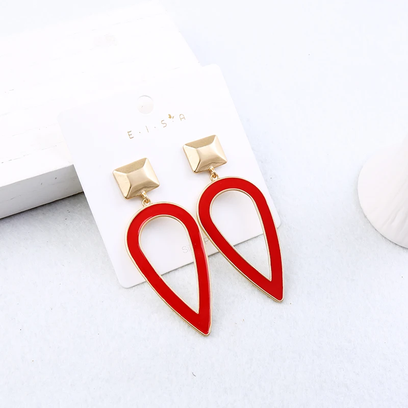 Винтажный Красный в форме сердца геометрической формы акриловые серьги для