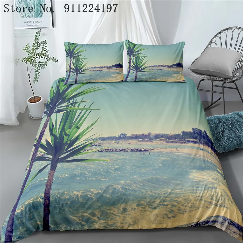 Комплект постельного белья с красивым пейзажем пододеяльник одеяло пляжное