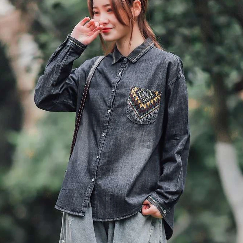 

Max LuLu 2021 New Fashion Spring Streetwear Women Printed Denim Blouses Ladies Vintage Punk Shirts Female Casual Tops Big Size