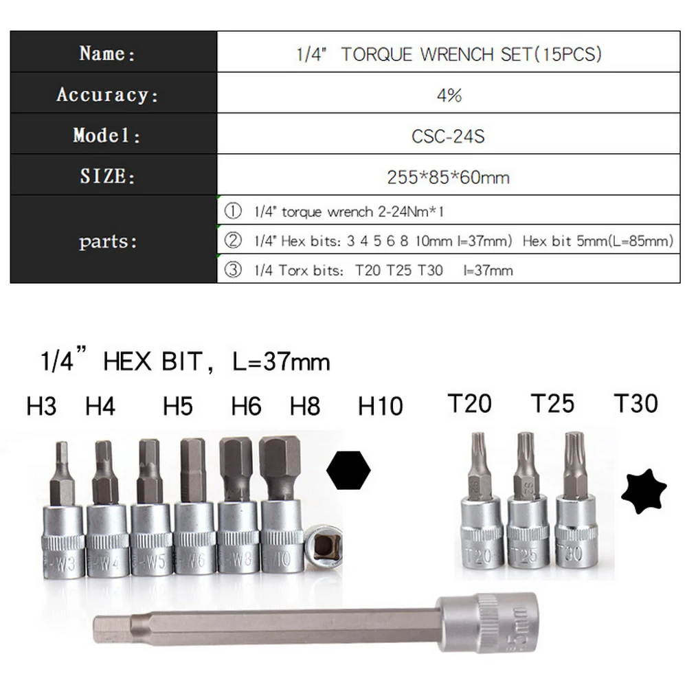 

Portable 2-24nm Wrench Set Bicycle Car Repair Tools Maintenance Adjustable Preset Hand Tools Steel Torque Wrench