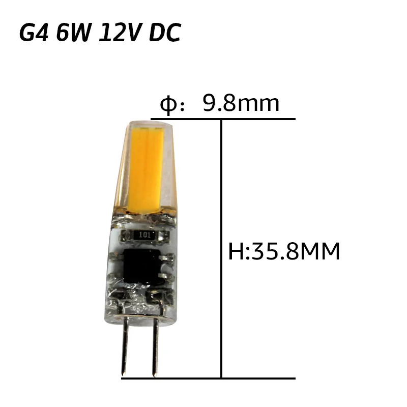 G4 6W DC12V Светодиодный светильник G4 3 Вт 6 Вт 9 Вт 12 В, теплый белый, холодный белый, хрустальные люстры - Испускаемый цвет: G4 6W DC12V