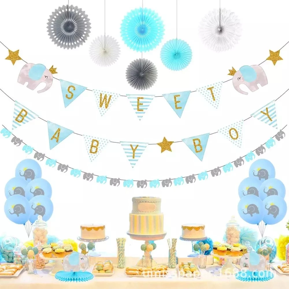 

DIY Elephant Flag Bunting Christening Ceremony Baptism Decoration Gender Reveal Baby Shower Birthday Party Decoration Kids