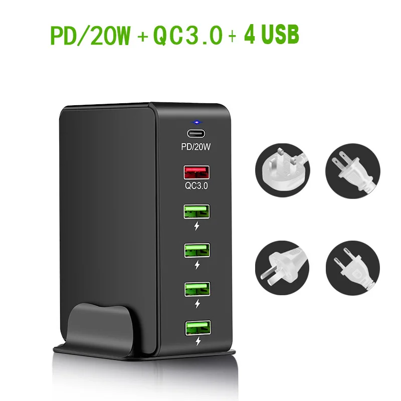 

Multi-port USB Phone Charger TypeC QC3.0 Port Desktop Charging Dock Smart Quick Charge Portable travel charger AU US EU UK Plug