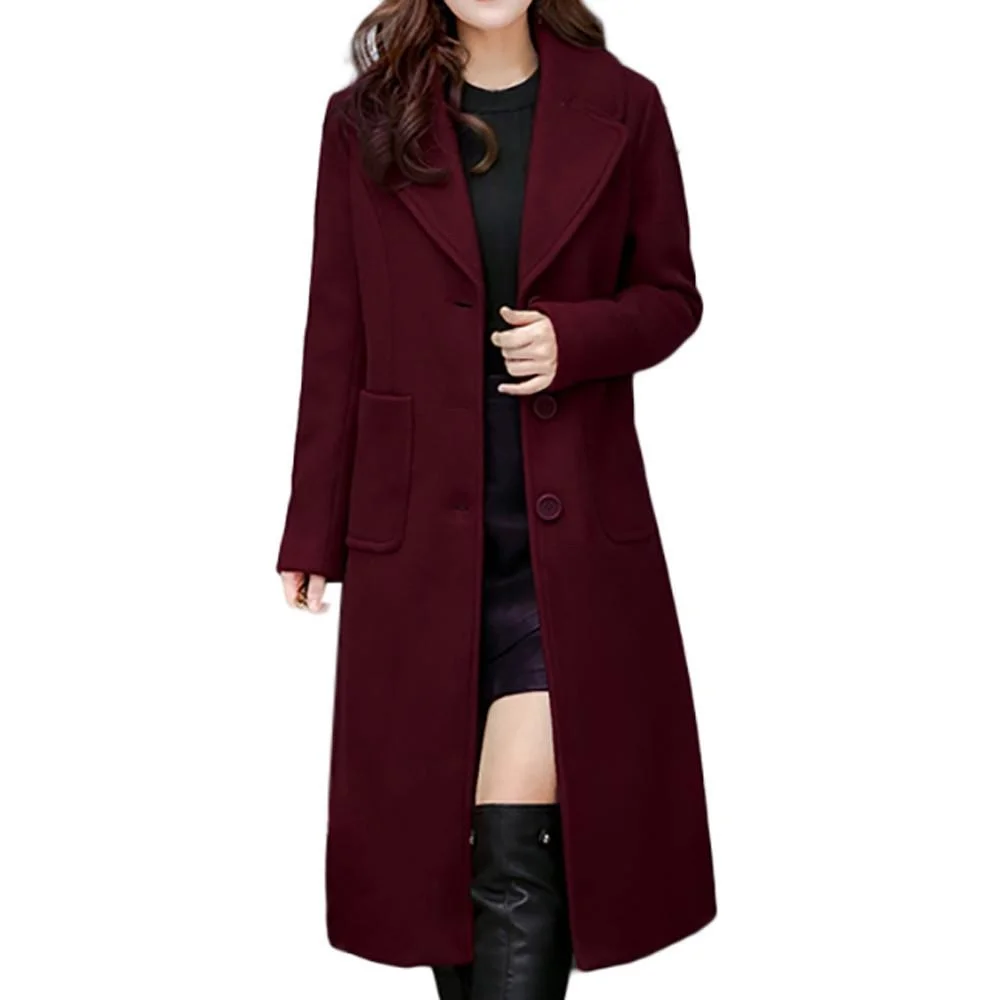 

Hesapp Women's retro winter Wool coat, lapel, long coat, thin coat, Hot jacket, women's fur coat