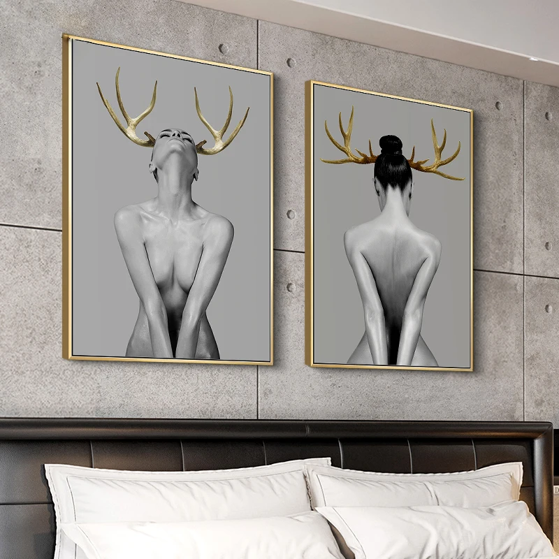 Скандинавские оленьи рожки для девочек фигурные стены Искусство на холсте