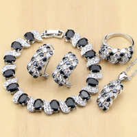 silver 925 jewelry black and white cz jewelry sets for women earringspendantringsbraceletnecklace set