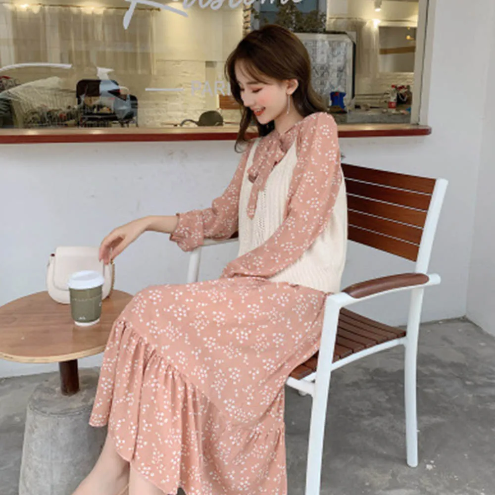 Женское шифоновое платье прямого кроя Пляжное с длинным рукавом и цветочным