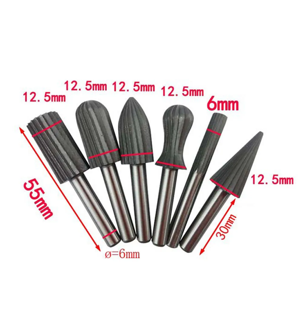 

6pcs Carbide Cutter Rotary Burr Set Cnc Engraving Bit Rotary File Grinding Shank 6mm 1/4" For Dremel Rotary Woodworking Toools