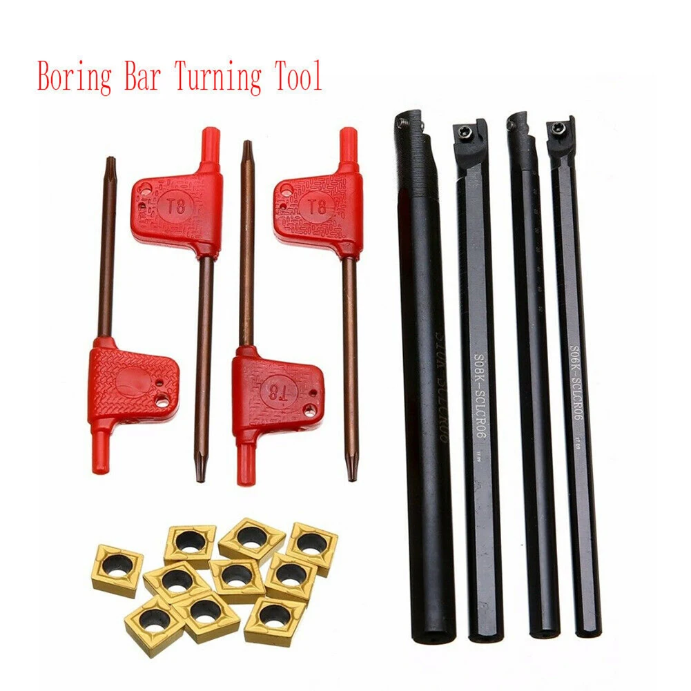 

4pcs 6/7/8/10mm SCLCR06 Turning Tool Lathe Tools Holder Boring Bar & 10x CCMT060204-HM Insert Carbide Insert