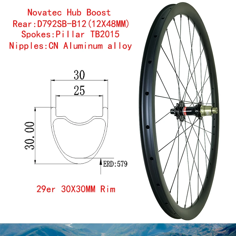 

29er MTB XC 30*30mm Rear Wheel Carbon Rim Wide 30 Deep 30 Novatec Hub Boost D792SB-B12 SHI 10 11S XD 11 12S XDR 12S TB2015 Spoke