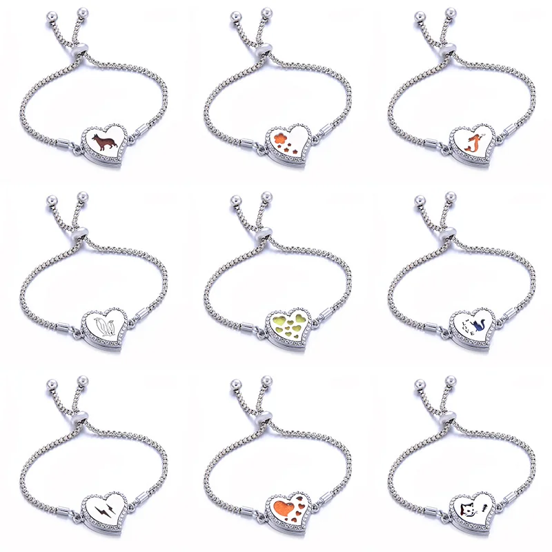 10 pcs Crystal Perfume Bracelet Essential Oil Diffuser Aromatherapy Locket Heart 316L Stainless Steel | Украшения и аксессуары