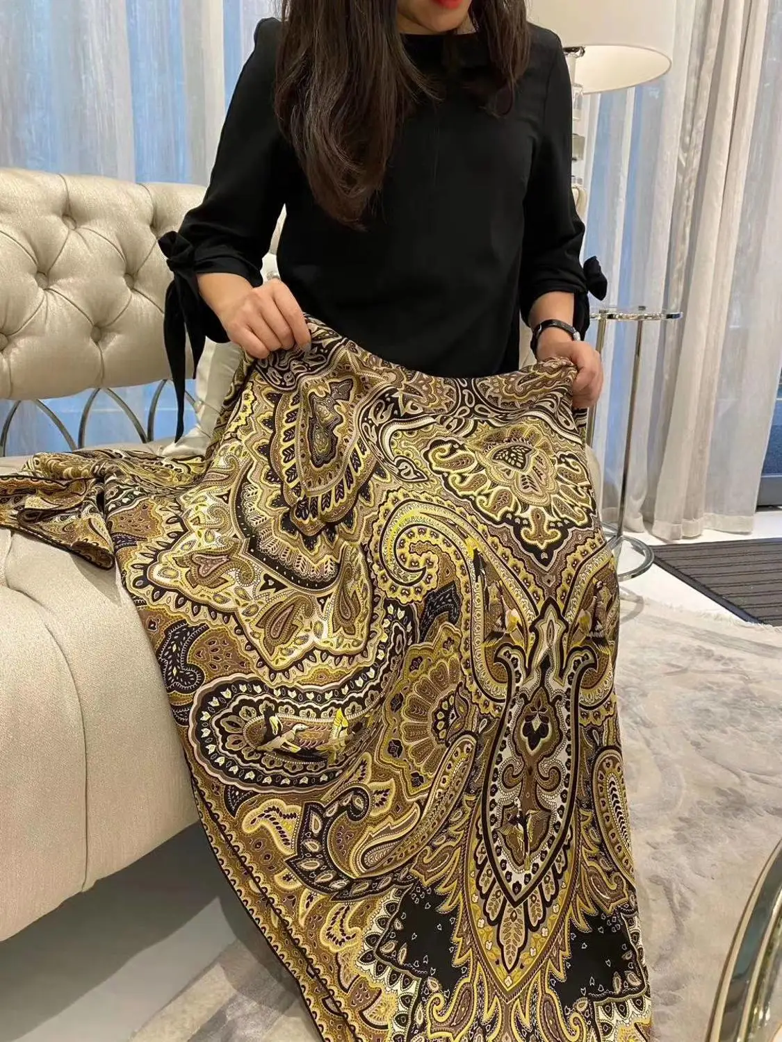 KMS Classic Paisley Silk Twill Sand-Washed Scarf Shawl for Girl Lady Women  140*140CM/110G