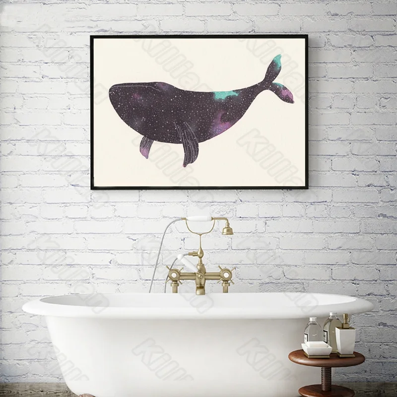 

Cartoon Style Mural Animal Black Starry Whale Frameles Poster Home Residential Bedroom Decoration Living Room Canvas Painting