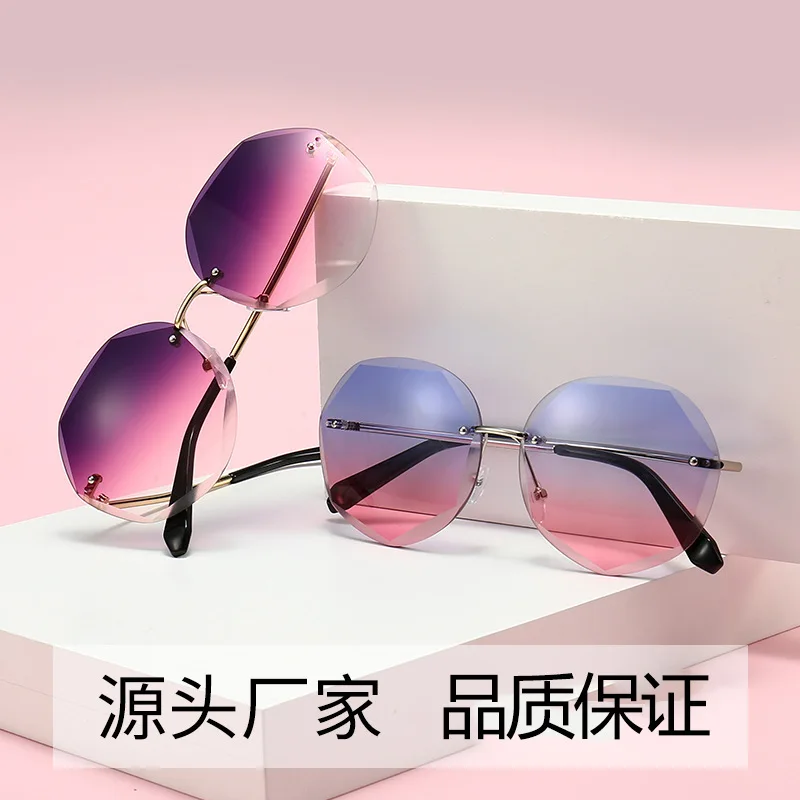 

New sunglasses polygon crystal cut edge round face was thin star style net red sunglasses