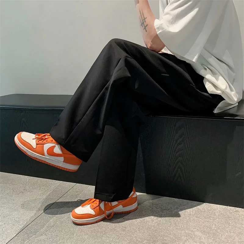 

Summer Wide-leg Pants Men's Fashion Black Gray Casual Pants Men Trousers Loose Straight Suit Pants Mens Dress Pants M-2XL
