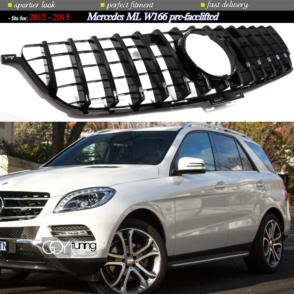

ABS Black Silver Replacement Front Bumper Radiator GTR Grille Fit For Mercedes M ML Class W166 Pre-Facelift 2012 - 2015