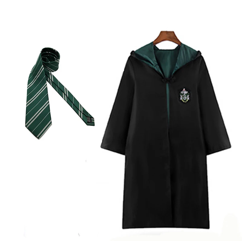 Slytherin With tie Поттер Косплей костюмы робы накидка с галстуком шарф палочка очки Ravenclaw/Gryffindor/Hufflepuff/Слизерин Гермиона Рождественский подарок - Цвет: Slytherin With tie