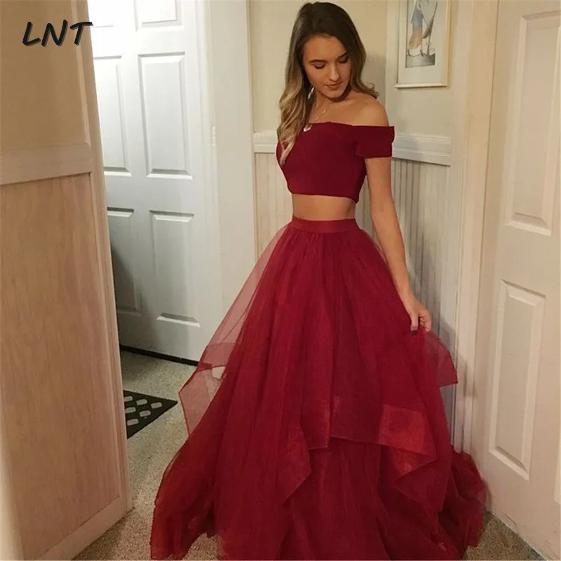 Темно красные платья для выпускного вечера из 2 частей трапециевидные тюлевые