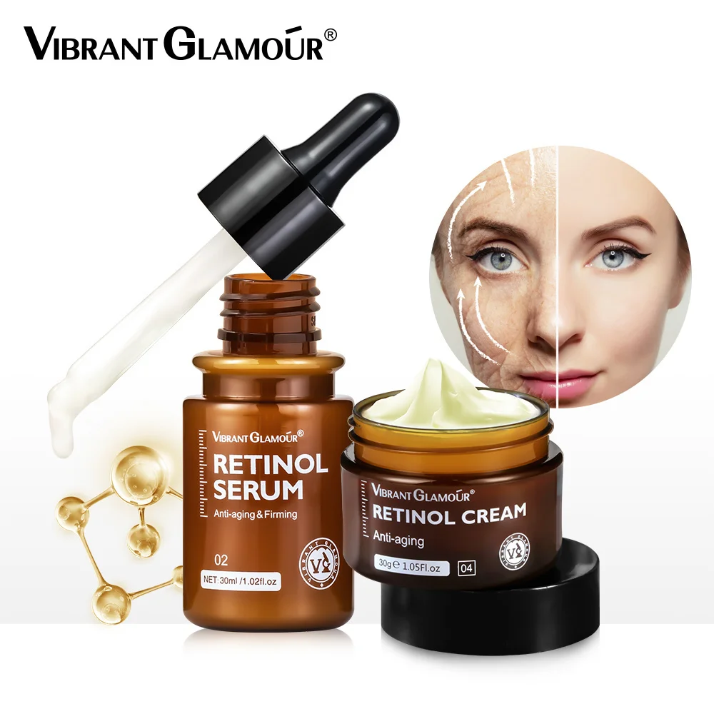 

VIBRANT GLAMOUR Retinol Facial Skin Care Set Face Cream Face Serum Firming Lifting Anti-Aging Reduce Wrinkle Fine Lines 2 Suit