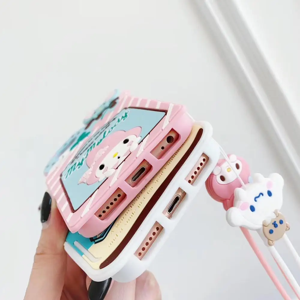 

Japan 3D cartoon cute ice cream pink melody yugui dog case for iphone 12 11 Pro XS MAX X XR 7 8 plus silicone soft cover lanyard