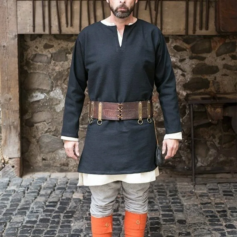 Средневековый Для мужчин рубашка Viking В рыцарском стиле топы Туника воин
