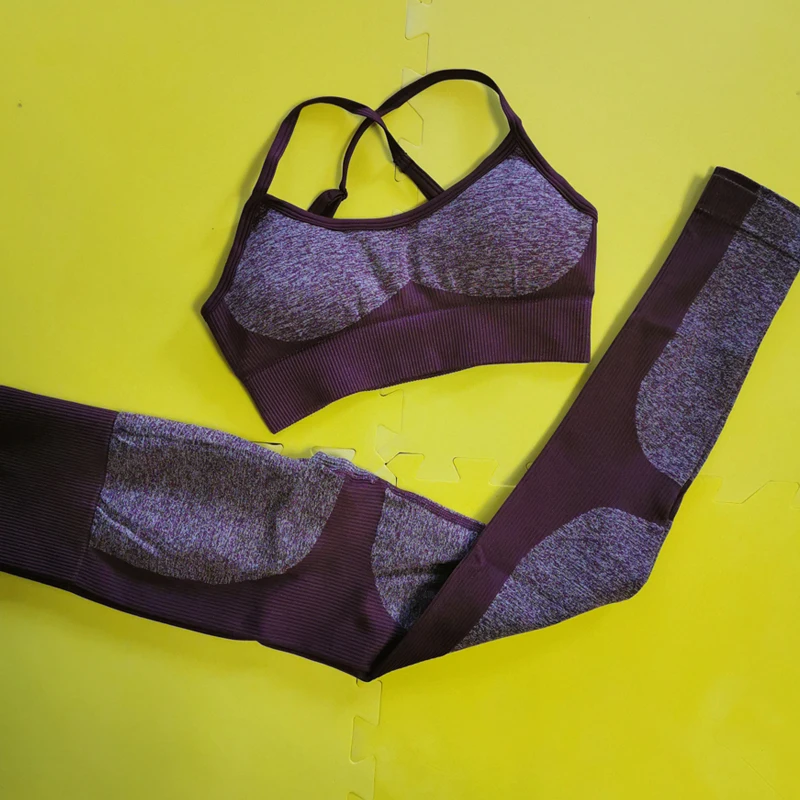 New Color Red 2 Piece Set Yoga Set Seamless Women Fitness Yoga Bra Sports Bra Tops High Waist Patchwork Gym Pants Sports Suit