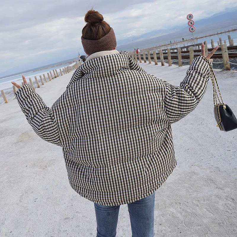 

white women's duck down down down jacket 2020 winter new small fashion Plaid women's jacket short cotton padded jacket