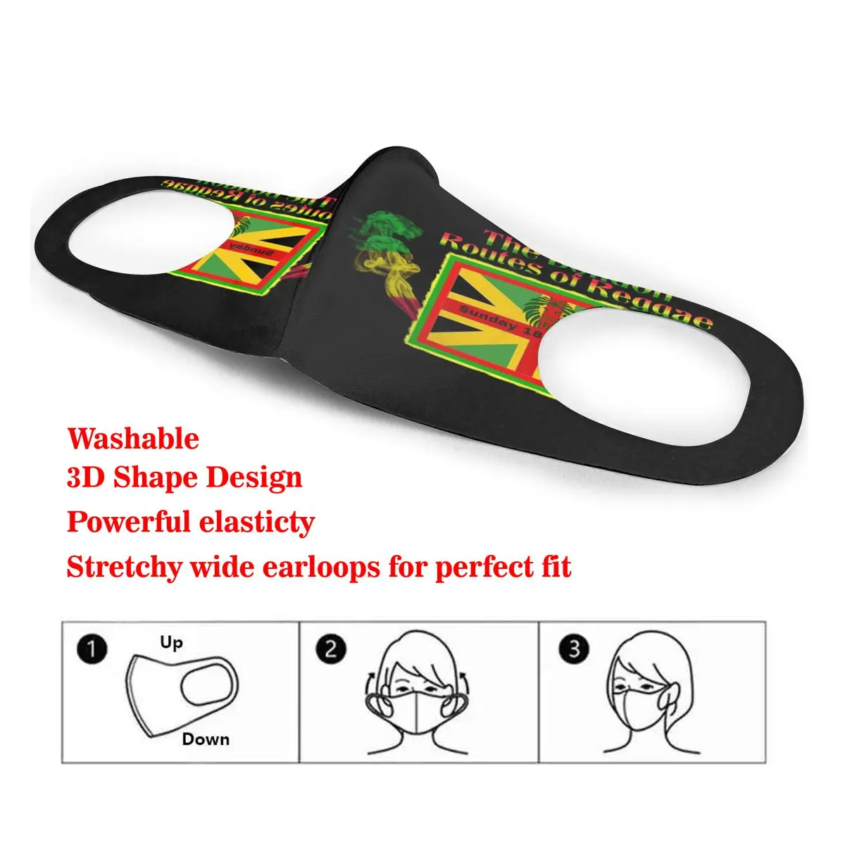 

Flag Routes Of Reggae Print Dust Mask Mouth-Muffle Washable Fabric Adult Protective Face Windproof