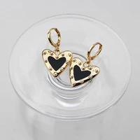 gsold vintage geometric heart shaped black enamel metal earring simple imitation pearl alloy women jewelry accessories 202105