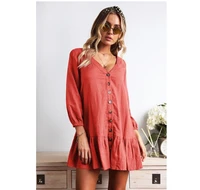 2021 solid dresses turn down casual ladies office shirt button summer spring long sleeve pleated dresses vestido