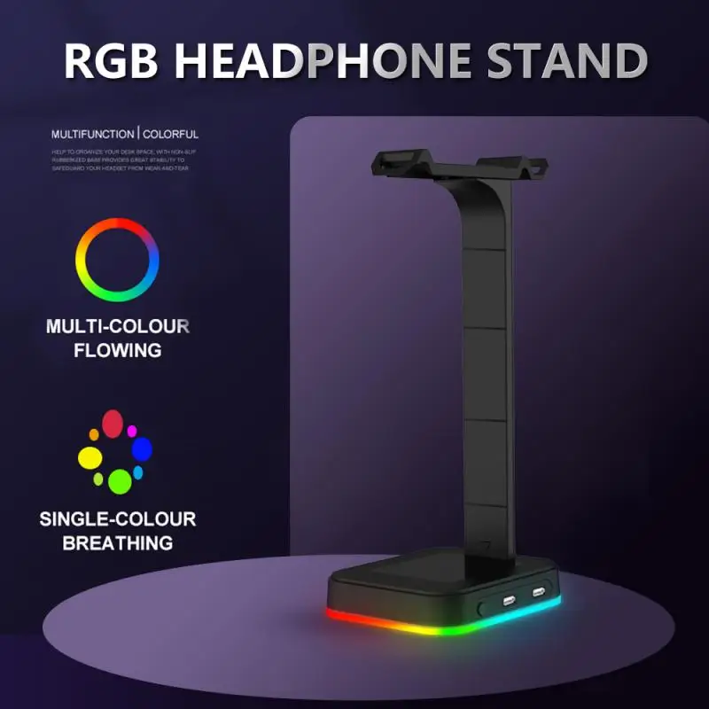 

2021 RGB Headphone Bracket Color-changing Headset Gaming Headset Bracket Glare Dual USB 2.0 Gaming Headset Display Stand For PC