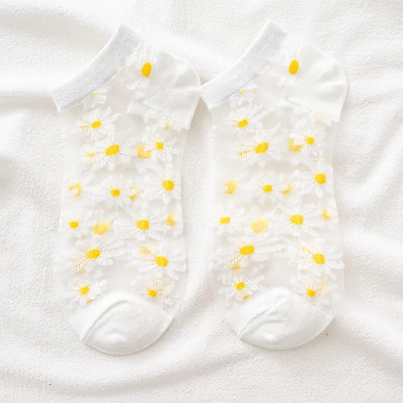 

Women Socks Spring New Fashion Embroidery Daisy Short Socks for Women Flowers Cute Funny Socks Transparent Korean Style