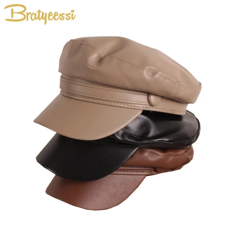 Fashion Baby Hat Winter Autumn PU Leather Kids Hats Caps for Girls Boys Baby Cap Vintage Beret Hats for Children 2-5Y