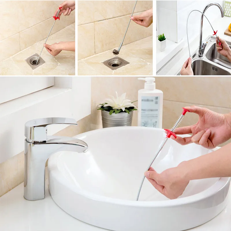 

Kitchen Sink Cleaner Spring Pipe Dredging Tool Drain Cleaner Stick Drain Filter Strainer Pipe Dredger Brush Sewer Cleaning Hook