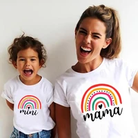 rainbow mama mini t shirts family matching outfits summer mother daughter t shirt woman girls clothes cute family look t shirt