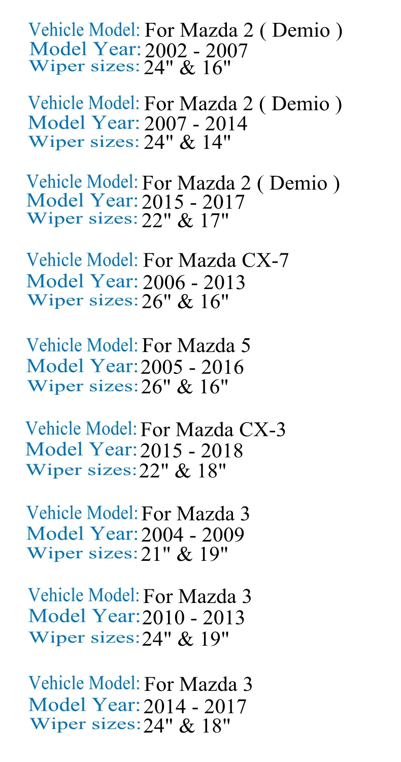 Щетка стеклоочистителя для Mazda для детей возрастом 2, 3, 5, CX-3 CX3 CX-7 CX7 2013 2012 2011 2010 2009 2008 2007 2006 2005 2004 2003