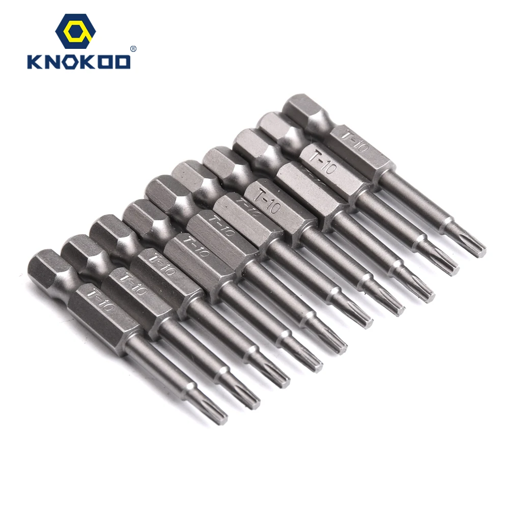 KNOKOO, 10 шт./лот, S1/4, отвертка, сверло, 50 мм, длина, отвертка, биты, шестигранные, 6,35, хвостовик, магнитная головка TORX, отвертка, биты