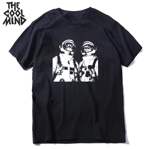 Высококачественная Мужская футболка COOLMIND из 100% хлопка с космическим принтом кошки, повседневная Летняя мужская футболка, крутая свободная футболка, мужские футболки Mo0167