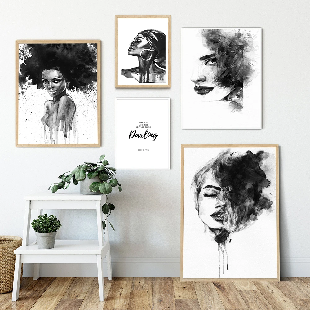 

Fashion Wall Art Black White Watercolor Woman Print Sexy Female Poster Canvas Art Beauty Wall Picture Painting Modern Home Decor
