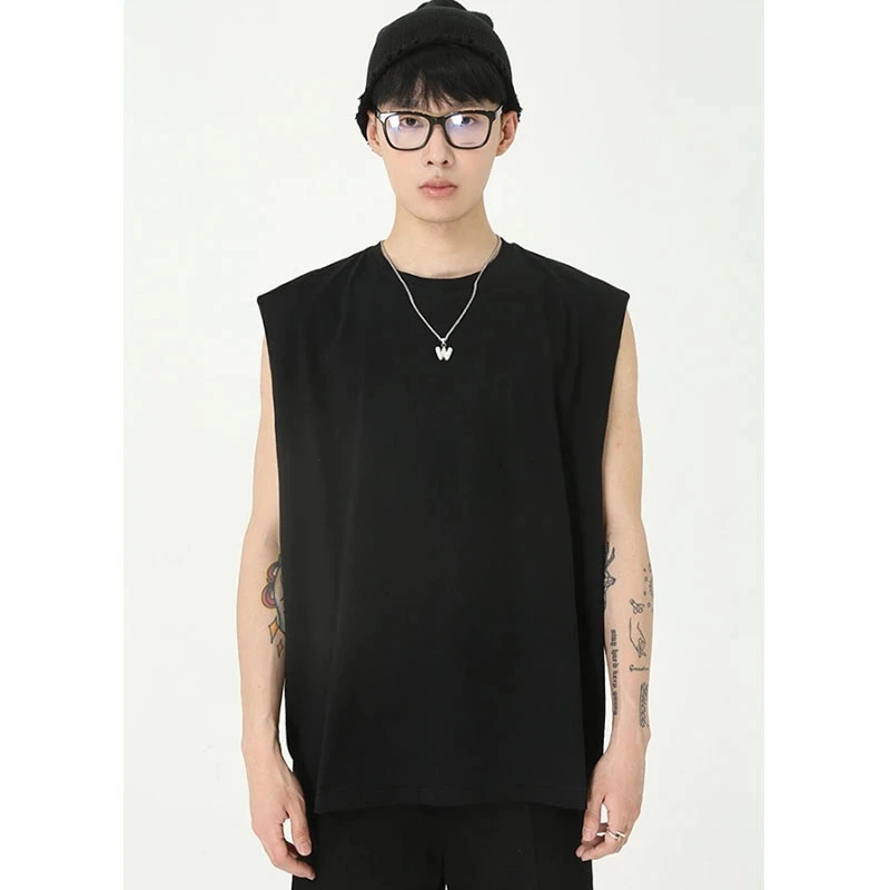 Футболка мужская хлопковая без рукавов свободная однотонная уличная одежда