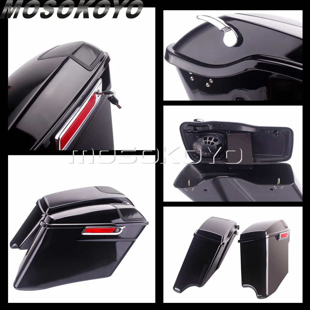 

Black CVO 4" Stretched Extended Saddlebags Saddle Bags for Harley 2014-2020 Touring Street Glide Road King FLT FLHT FLHTCU FLHRC