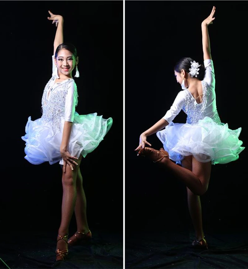 Children Tassel Latin Dance Dress Girl Ballroom Competition Dresses Kid Sequin Fringe Salsa Wear Tango dance clothes | Тематическая