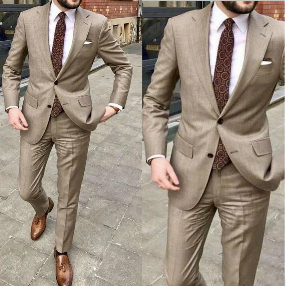 

Dark Khaki mens tuxedos costume handsome wedding suits for men British style custom made Costumes pour hommes Blazer (Jacket+Pan